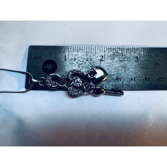 Sterling Silver 925 Heart Key Pendant Necklace with Sparkling Stones 18" - Picture 8 of 11